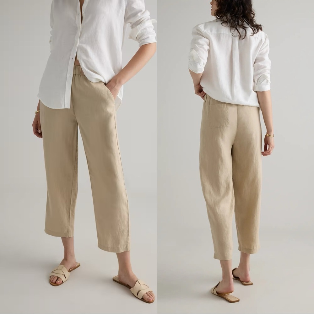 Quince Beige Wide-Leg Linen Blend Pants